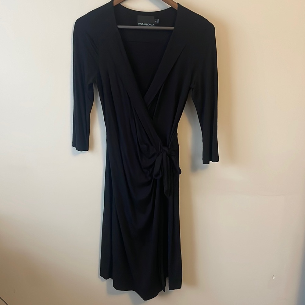 Jersey knit black wrap dress by Cynthia rowley